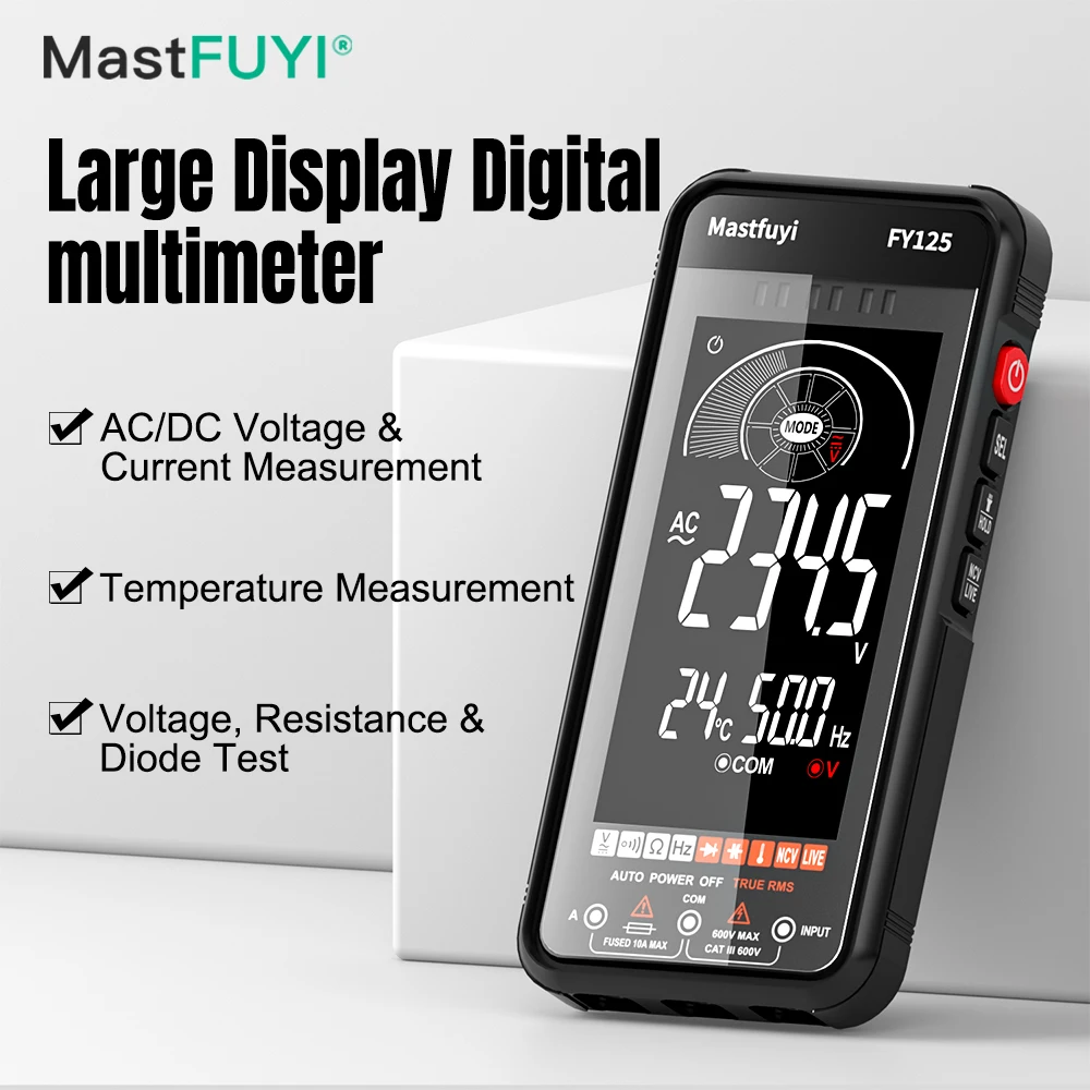 

MASTFUYI FY125 Smart Multimeter 6000 Count High Sensitivity Auto Detect AC/DC Voltage Resistance Capacitance Tester Tool