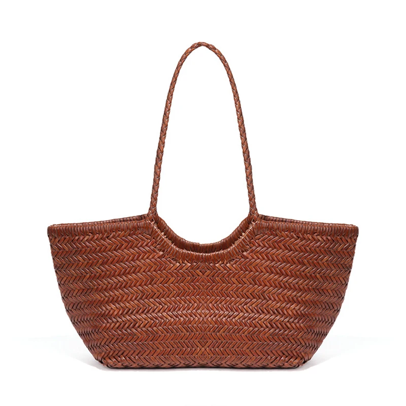 Genuine leather hand-woven vintage tote bag 2025 new classic design cowhide shoulder bag women's spring summer French bucket bag image 6