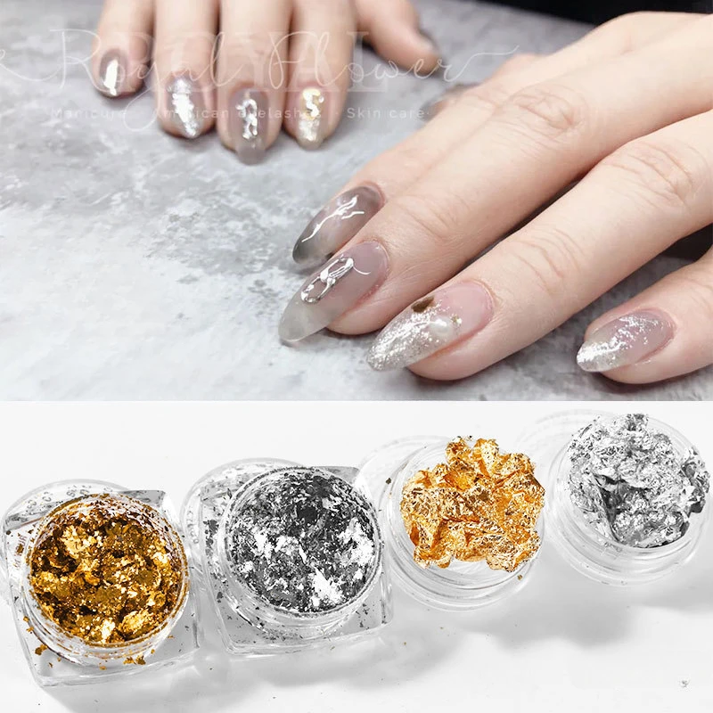 Premium Nail Art Supplie - 6 Boxes of Rhinestones, Foil, and Glass in Gold, Silver, and Champagne Glamorous Nail Art Accessories