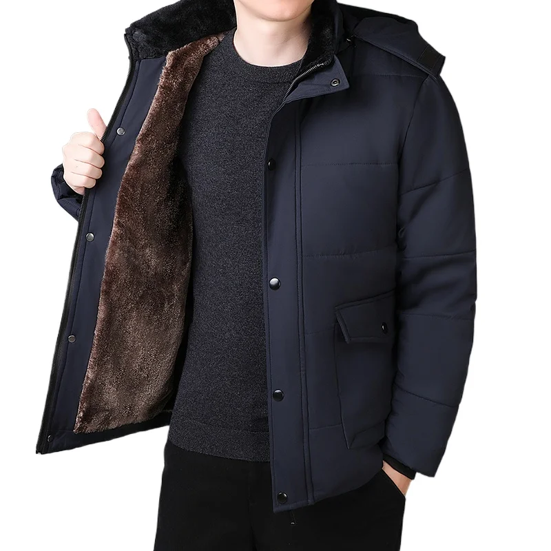 

2025 Fashion Male Mid Long Thick Warm Parka Jacket Casual Men Thermal Hooded Jackets Clothing Fleece Winter Men's Padded Parkas