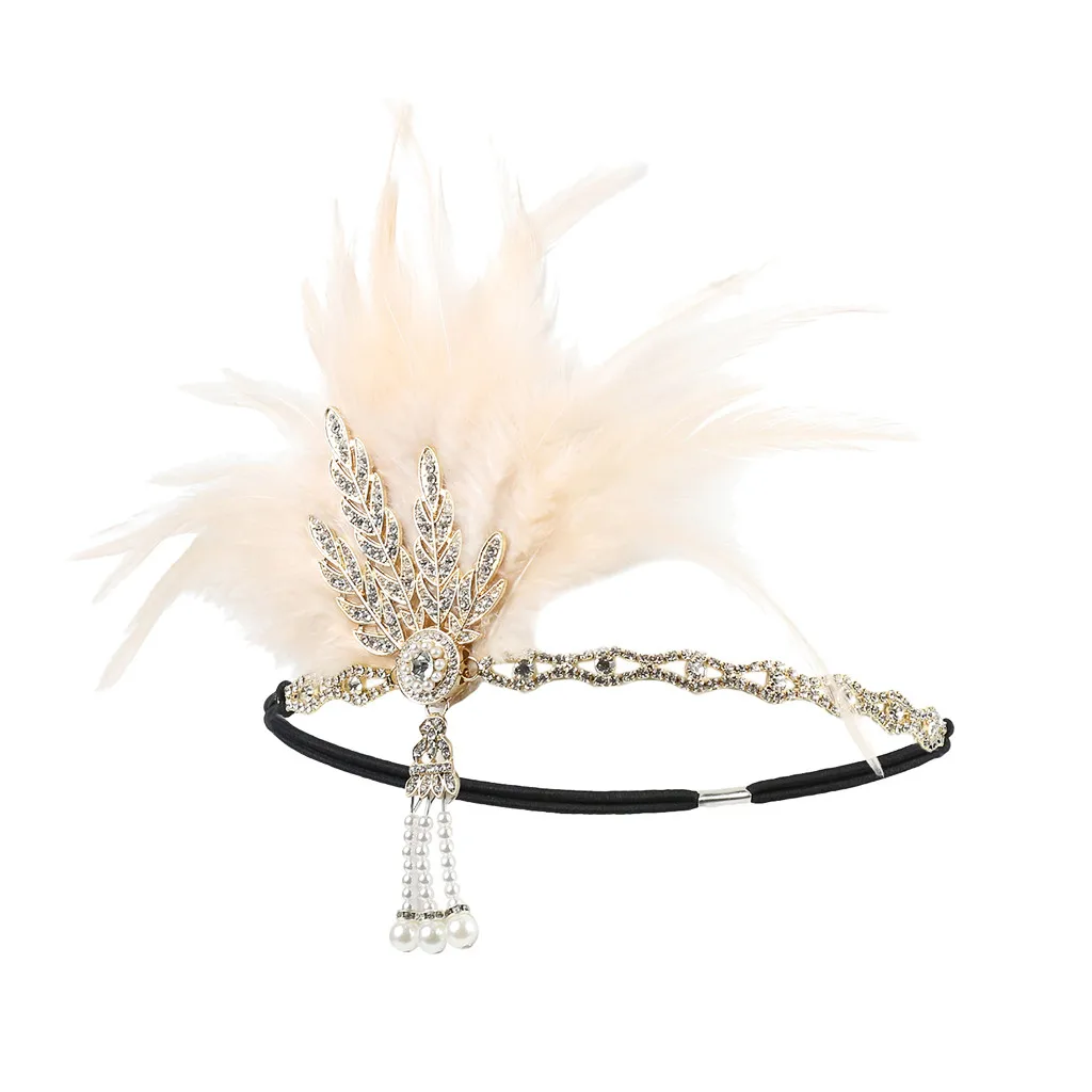 Women Headpiece Feather Flapper Headband Shiny Great Gatsby Headdress Vintage Halloween Prom Fashion Getsbi Hair Accessories