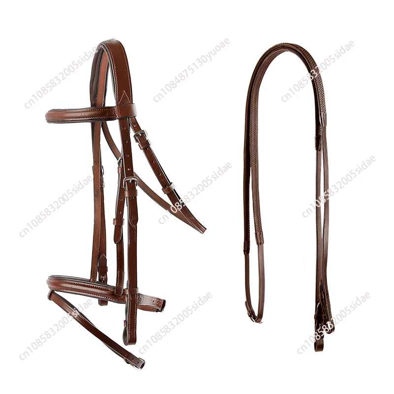 cavassion riding horse equestrian equipments bridle cowhide leather brown color S M L size with rubber reins