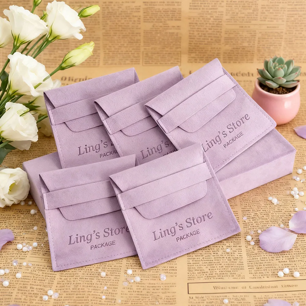 

100Pcs Custom Purple Microfiber Jewelry Velvet Bag 6.2x6.2cm 8x8cm 9x9cm 10x10cm 12x12cm Earring Bracelet Keychain Eyelash Pouch