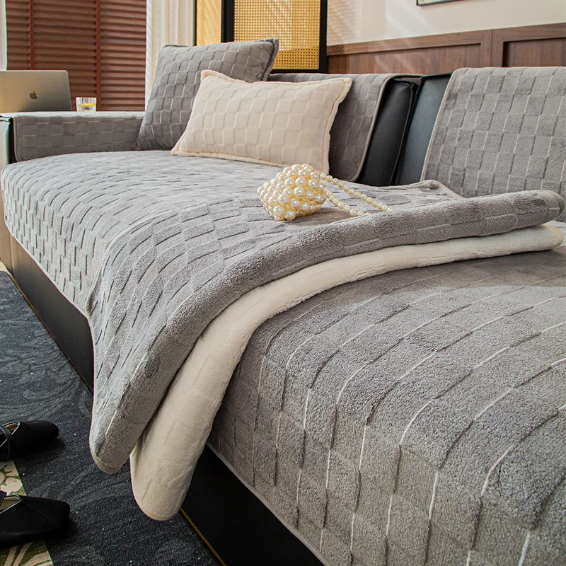 Modern Minimalist Plush Sofa Cover Cloth High-End Luxury Non-Slip Leather Sofa Slipcover Dustproof Sofa Protector