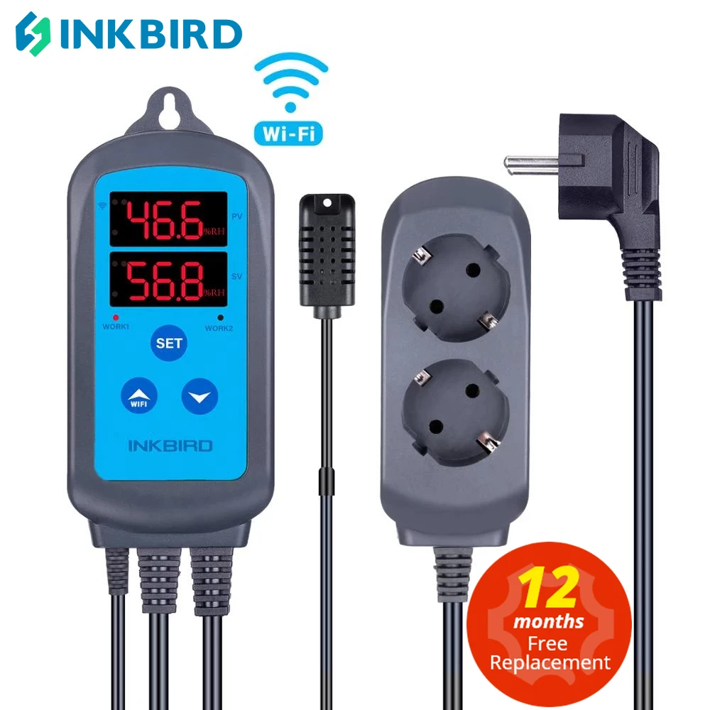 

INKBIRD IHC-200 WiFi Humidity Controller Dual Outlet Pre-Wired Humidifier Dehumidifier for Home Brewing Fermentation Incubation