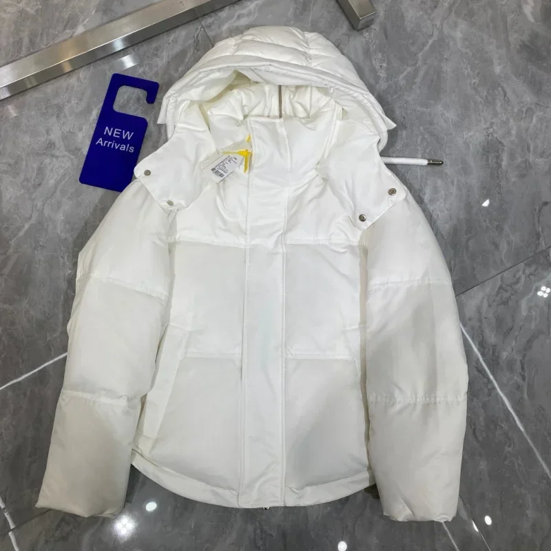 Ami* Solid Color Windproof Crop Puffer Jacket Unisex Winter Thick Short Style 90% White Goose Down Jacket Womans Coats