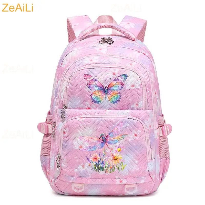 Beautiful Dragonfly And Floral Pattern Waterproof Women Backpack Female Travel Bag Schoolbag for Teenage Girls Bookbag Mochila