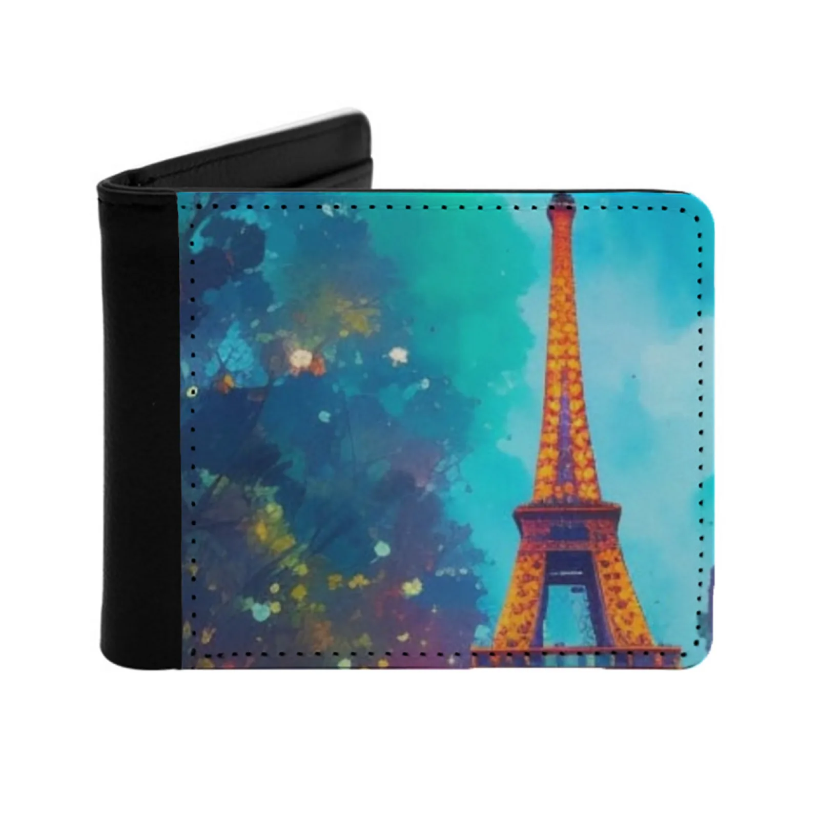 City Of Love Personalized Men's Leather Wallet Credit Card Pouch Purse Eiffel Tower Eiffel Tower Art France Paris Eiffel Tower