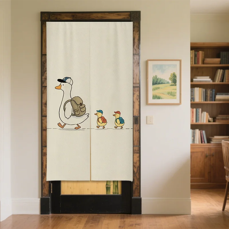 Cute Duck Family Backpack Art Door Curtain Cartoon Home Decor  non-toxic material Simple Installation Can be used as a partition