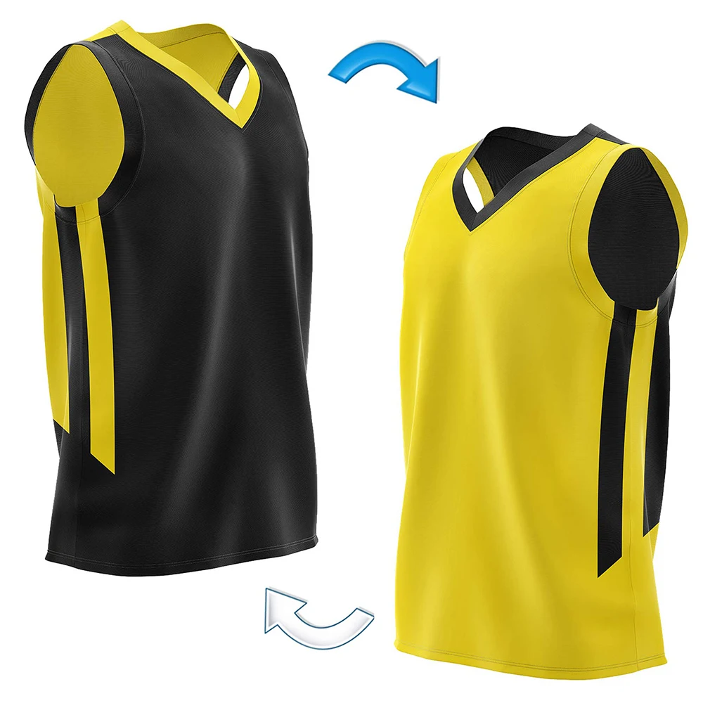 Men Reversible Basketball Jerseys Breathable Mesh Moisture Wicking Tracksuits V-neck Jersey Team Uniforms for Sport 1pcs