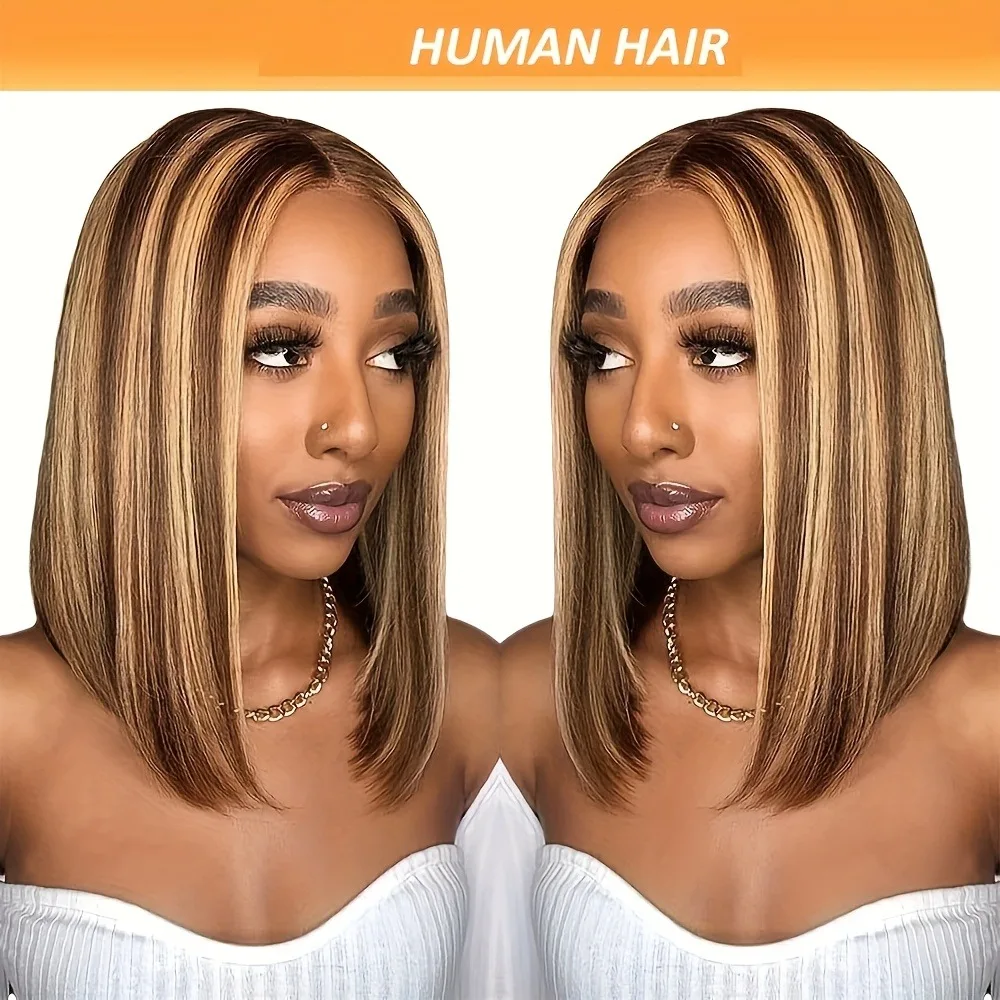 Wig Rambut Asli Highlight Ombre Lace Front Pre Plucked 13x4 Transparan 4/27 Honey Blonde Lace Frontal Dengan Baby Hair 180% D