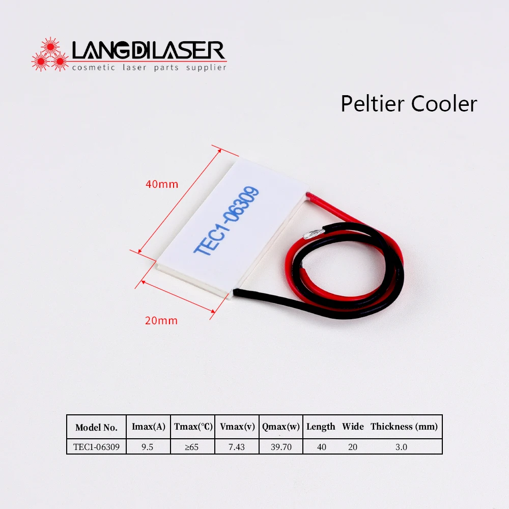 Peltier Cooling-Plate TEC1-06309 For IPL Headpiece / Size: 40*20*3.0mm, 40mm Side With Cable, Cooling Paths