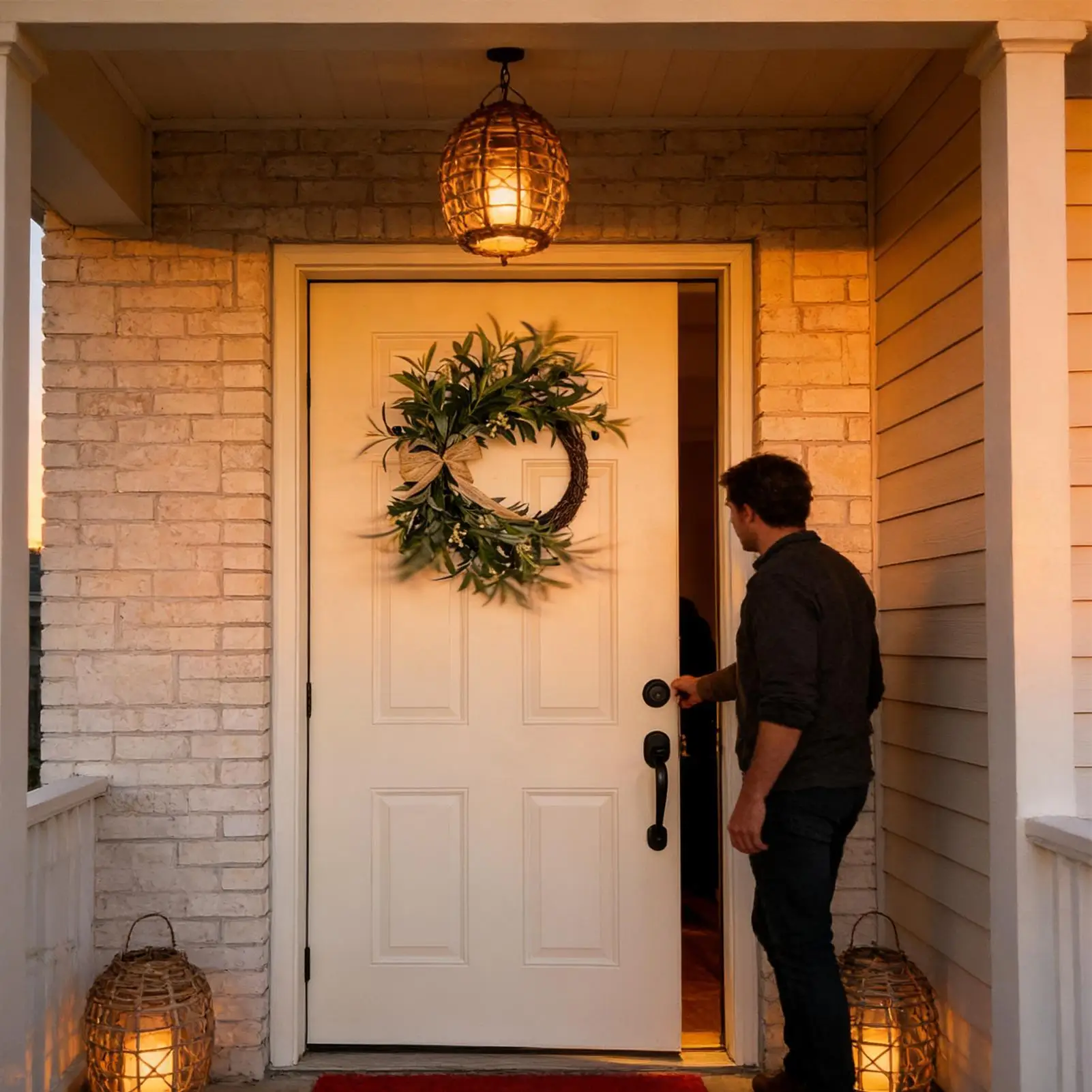 

Весенний венок из оливковых листьев, устойчивый к УФ-излучению, с бантом, для входной двери, в деревенском стиле, реалистичные оливковые листья, для использования в помещении и на улице