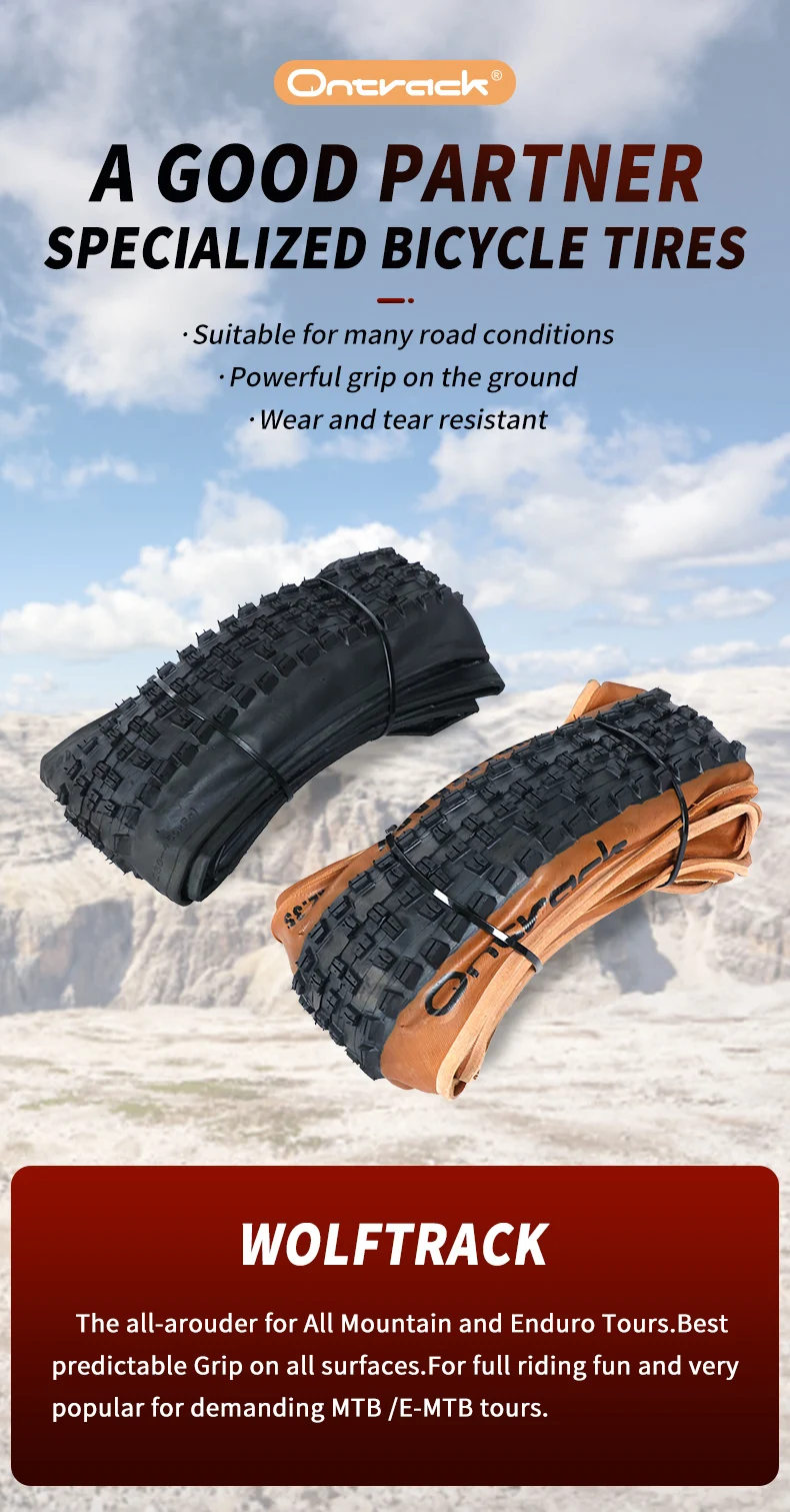 ONTRACK WOLFTRACK Faltbarer Reifen 26 27,5 29X2,35 30TPI SKIN Schwarzer und Brauner Seitenwandfarbton – Detail 1
