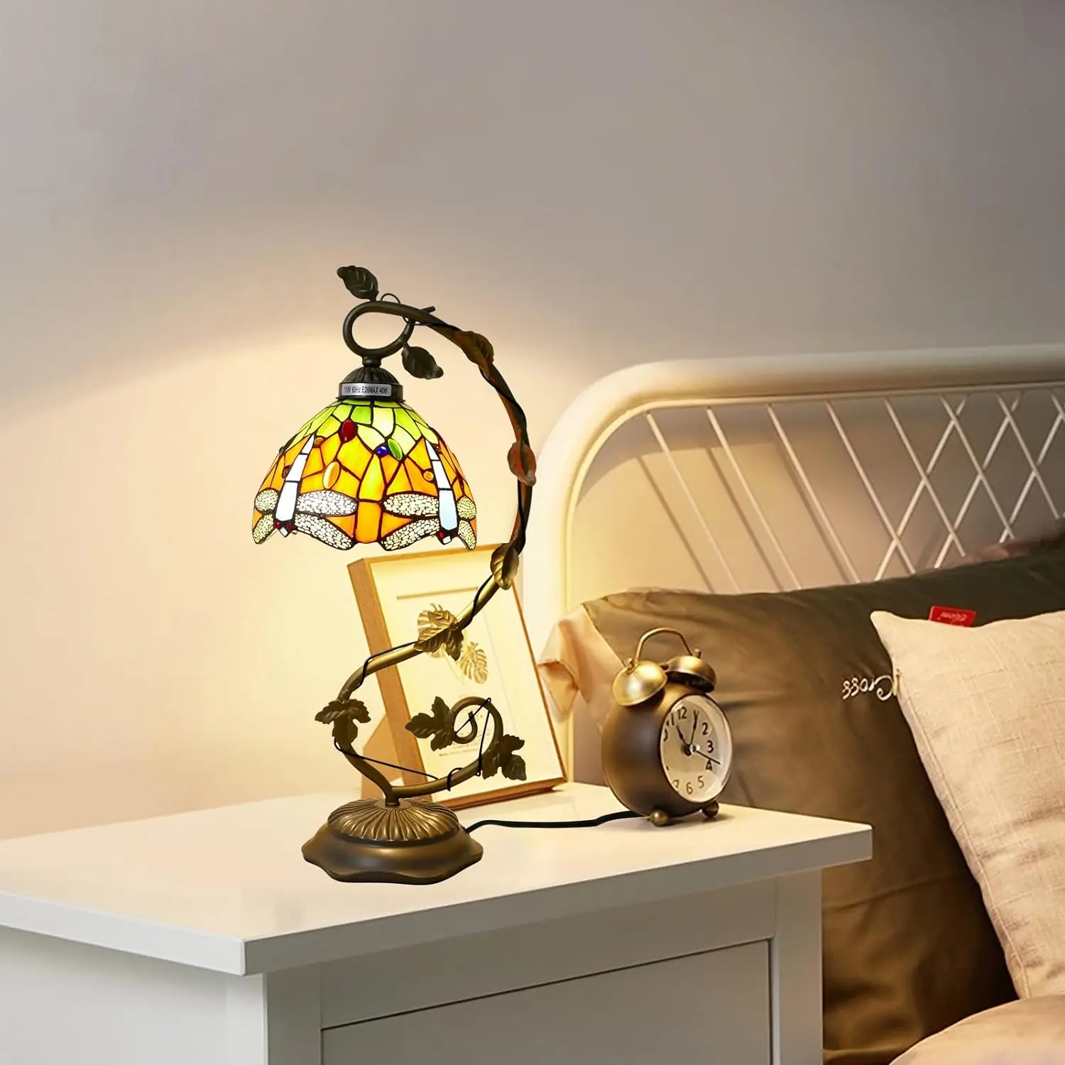 Tiffany StyleDragonfly Vintage S-Shaped Desk Lamps Stained Glass Lamp Tiffany for Bedroom Living Room Home Office