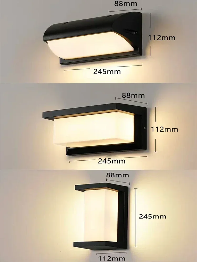 Three Adjustable Light Colors 12W Waterproof IP65 LED Wall Lamp for Outdoor Home Lighting Porch Balcony Garden Shed