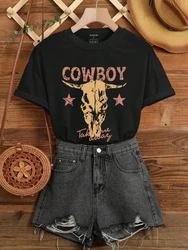 Women T-Shirt Vintage Cowboy Printing Short Sleeve Summer Casual Street Tees Tops Fashion Oversize Soft Breathable Clothes