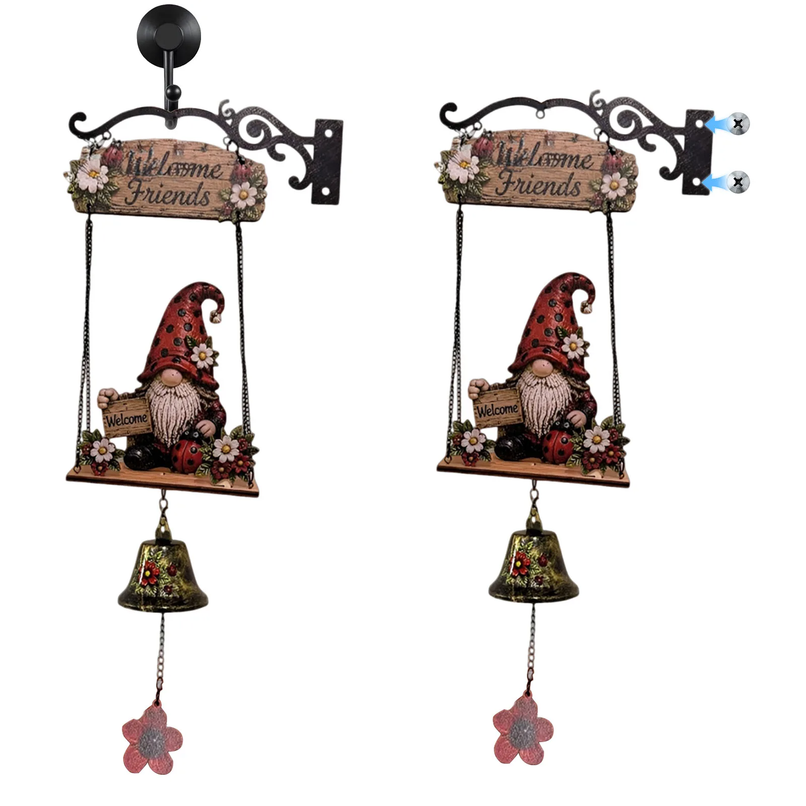 Decorative Gnome Wind Chimes Resin Welcome Doorbell Ornament Multi-Purpose Creative Hanging Doorbells Outdoor Villa Decoration