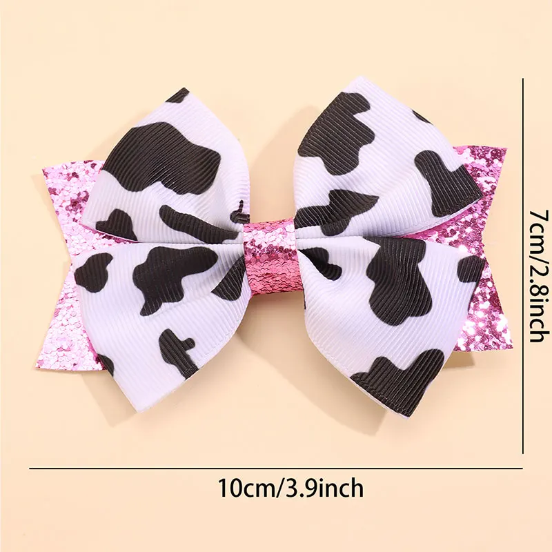 2pcs Fashion Ribbon Cow Printing Hairpins Girls Glitter Hair Bow Clips Sweet Hairgrip Barrette Kids Headwear Hair Accessories