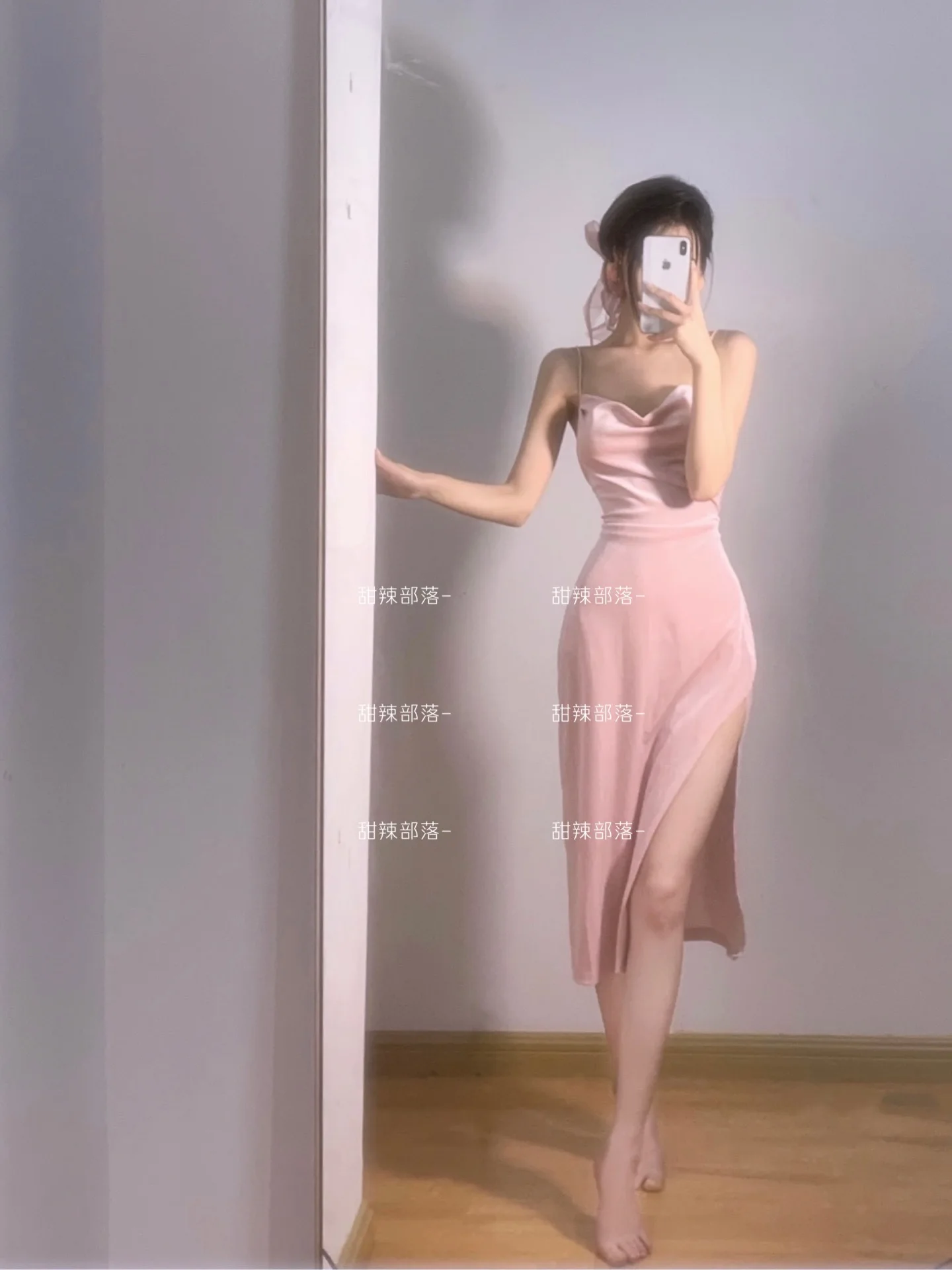 WOMENGAGA 2022 Summer Hot Sexy Bright Pink Maxi Dress Long Tank Camisole Robe Low Cut Hot Sexy Korean Women Robe Sweet O8EY