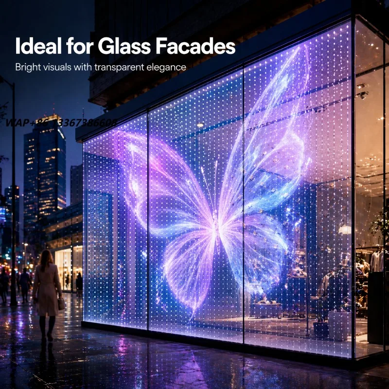 Ultra Thin Transparent LED Crystal Film Screen Flexible LED Film Display for Glass Wall Shopping Mall Storefront