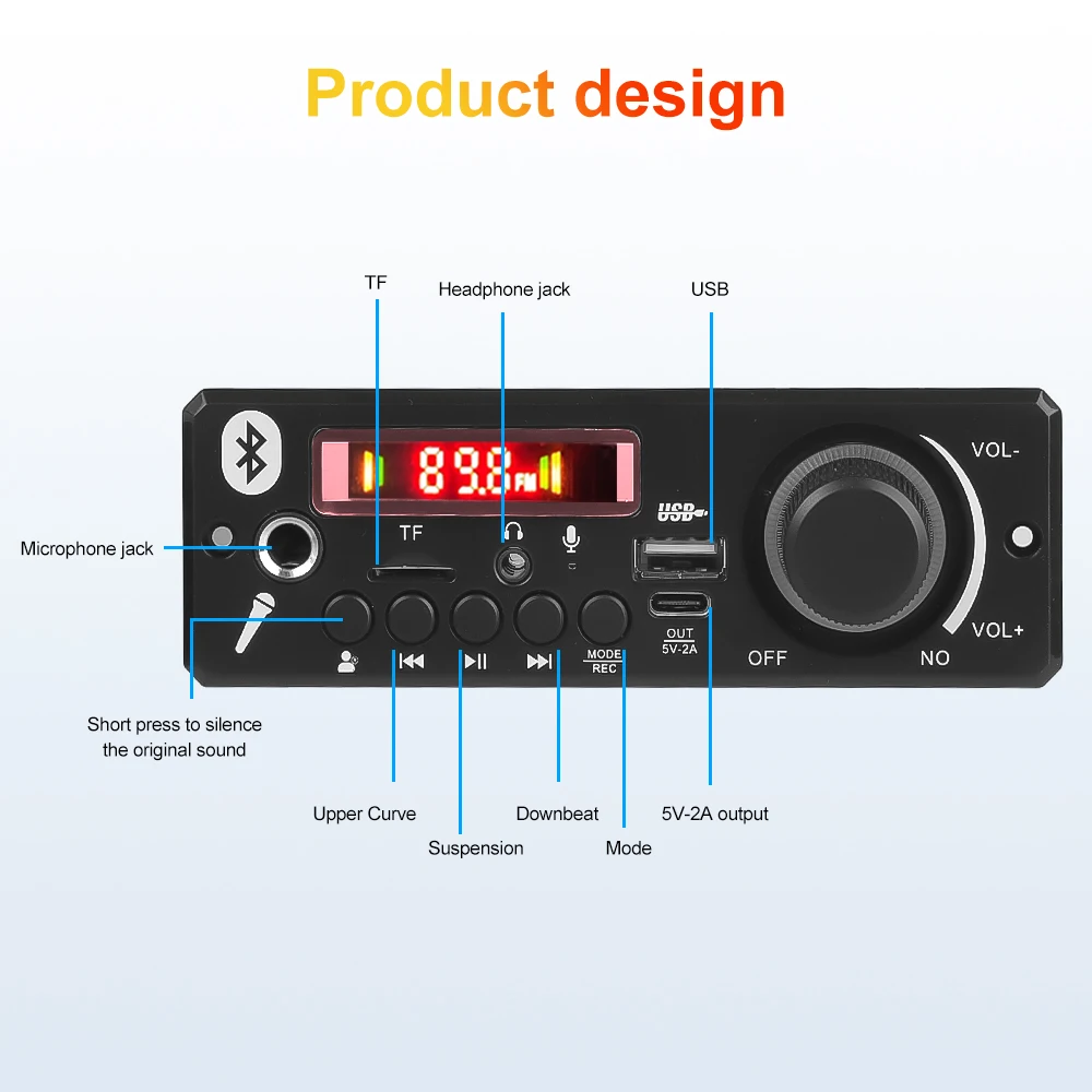 لوحة فك تشفير MP3 للسيارة ، مشغل صوت ، مضخم صوت ، بلوتوث 5.0 ، لتقوم بها بنفسك ، وحدة راديو FM ، TF ، USB ، ميكروفون ، مكالمة قياسية ، 12 فولت ، 160 واط ، 10 واط