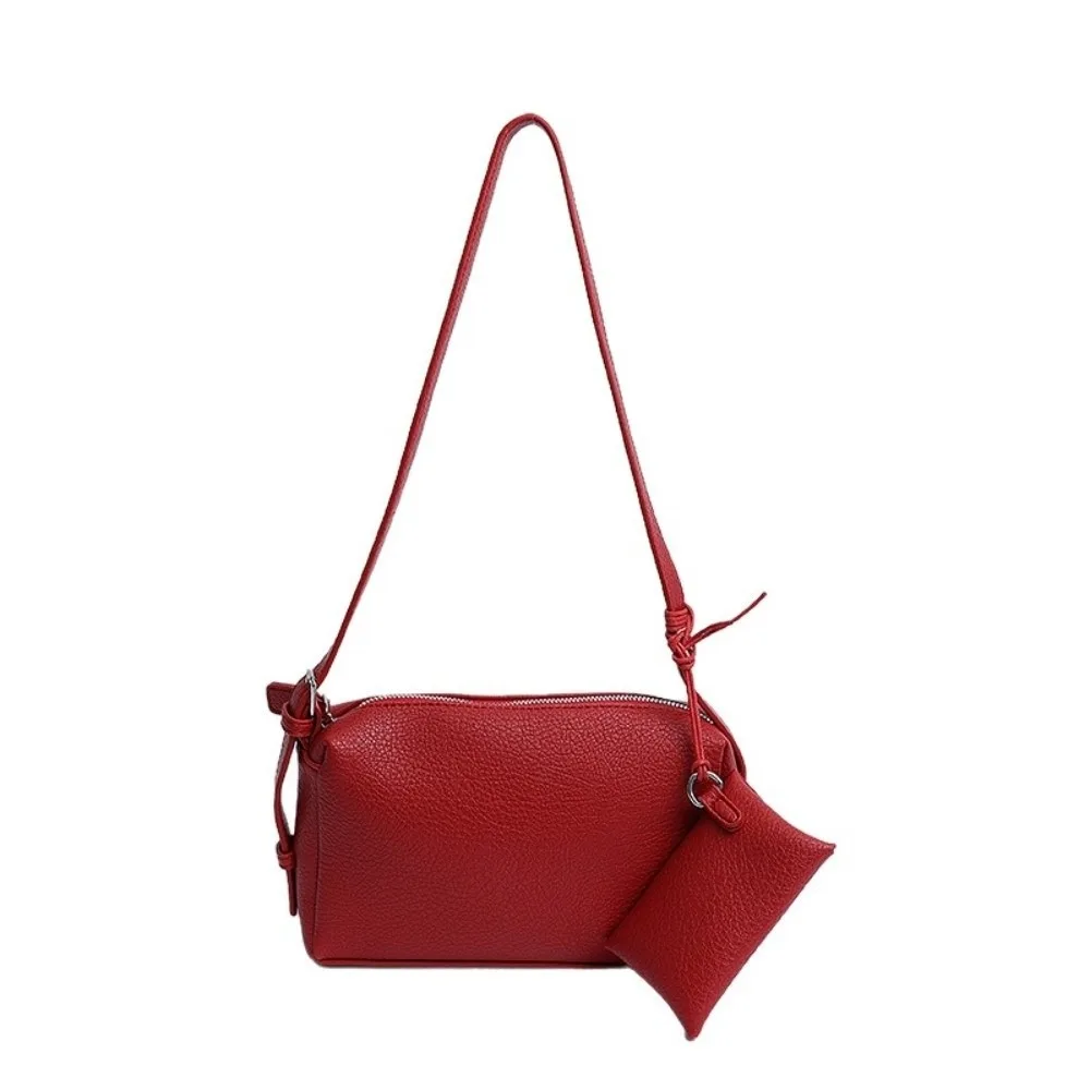 

Trendy Simple Soild Color Boston Bag Korean Versatile Soft Leather Crossbody Bag With Small Bag Zipper Women's Handbags Daily