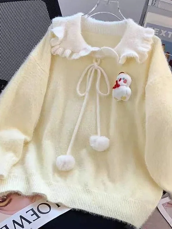 

plus Size 300 Pou Autumn Winter Cute Plu Doll Collar Sweater Casual Loose Versatile Knitted irt American Sle for Men...