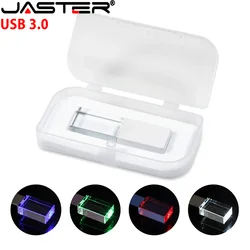 JASTER USB 3.0 Pendrive z kryształem LED Pendrive 4GB 8GB 16GB 32GB 64GB 128GB przezroczystego szkła prezenty z logo