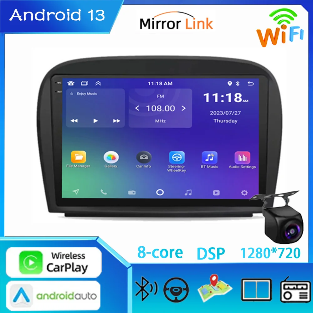 Android 13 Carplay Car Radio For Mercedes Bens SL R230 SL350 SL500 SL55 SL600 SL65 2001-2007 Multimedia Player Stereo Head Unit