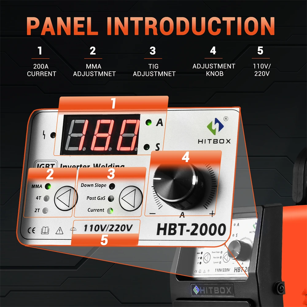 HITBOX-DC Tig máquina de solda, 200A soldadores TIG MMA ARC vara, inversor IGBT, HBT2000, 220-240V, 2T, soldador 4T