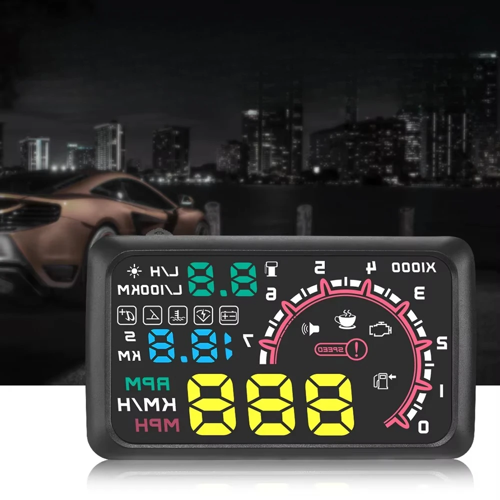 Hot Selling W02 Car HUD Display Large Speed Water Temperature Screen Plug&Play Windshield OBD Auto Electronics 1 Year Warranty