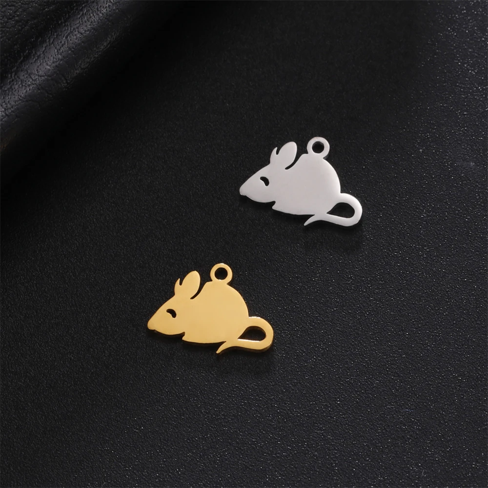 5pcs/Lot Small Stainless Steel Mouse Charms For Necklaces Bracelets Handmade Diy Animals Pendants Accessories For Jewelry Making