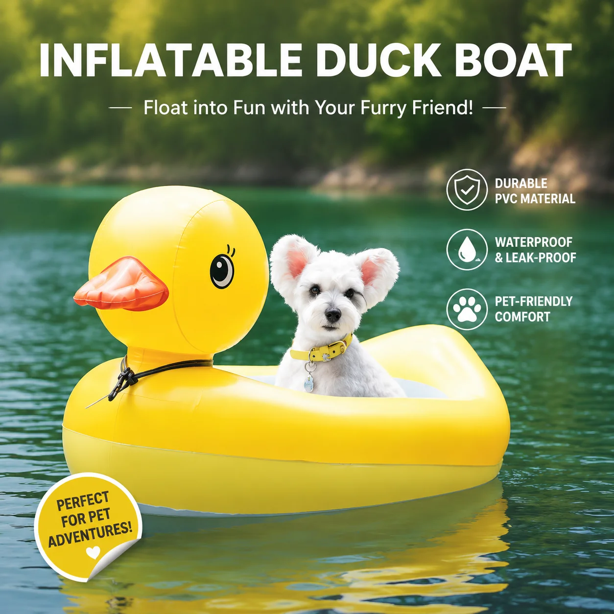 Inflatable Yellow Duck Floating Pet Bed for Small Dogs – Portable Water Toy for Corgis, Teddy Dogs & Outdoor Play view 3