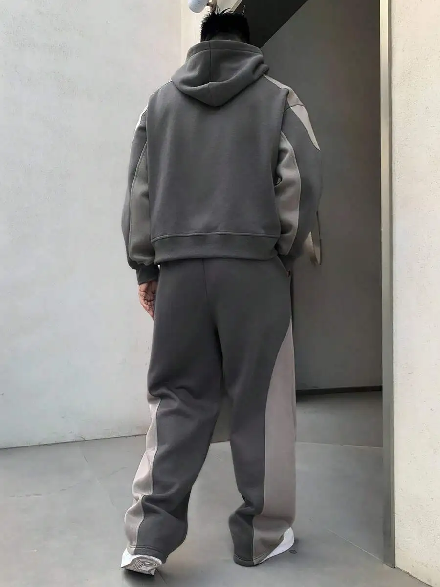 

Mens Autumn Hoodie And Pants Set With Contrast Patchwork Embroidery Thermal Lined Cozy Outfit