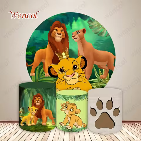 The Lion King Round Background Jungle Safari Simba Backdrop The Lion King Simba Cylinder Cover Boy Birthday Decor Prop