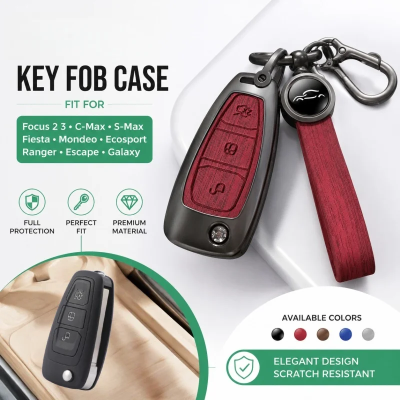 

For Ford Focus 2 3 MK3 ST RS Custom C-Max S-Max Ecosport Kuga Escape Fiesta Mondeo Wooden Metal Car Key Shell Fob Accessories