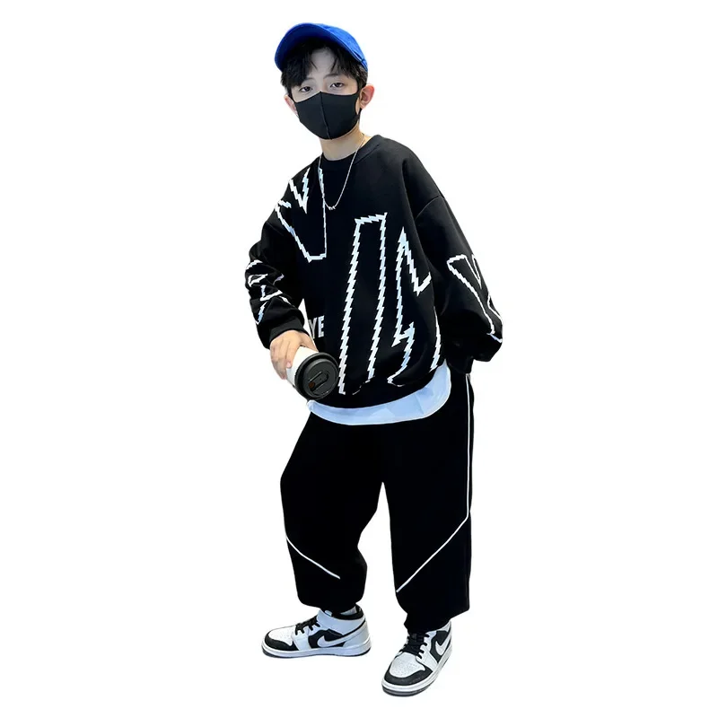 2pcs Children\'s Clothing Boys\' Sets Spring and Autumn Clothes Set 2024 New Cool and Handsome Casual Kids Hoodie Two-piece Set