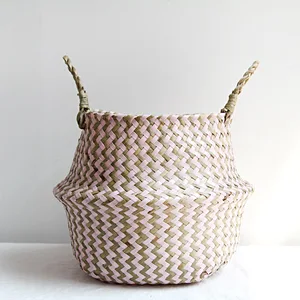 Striped Handmade Vime storage baskets, folding laundry basket, boho decoration, patchwork algae flower belly, garden flower vessel 10 Main sales baskets of wicker and straw - №10