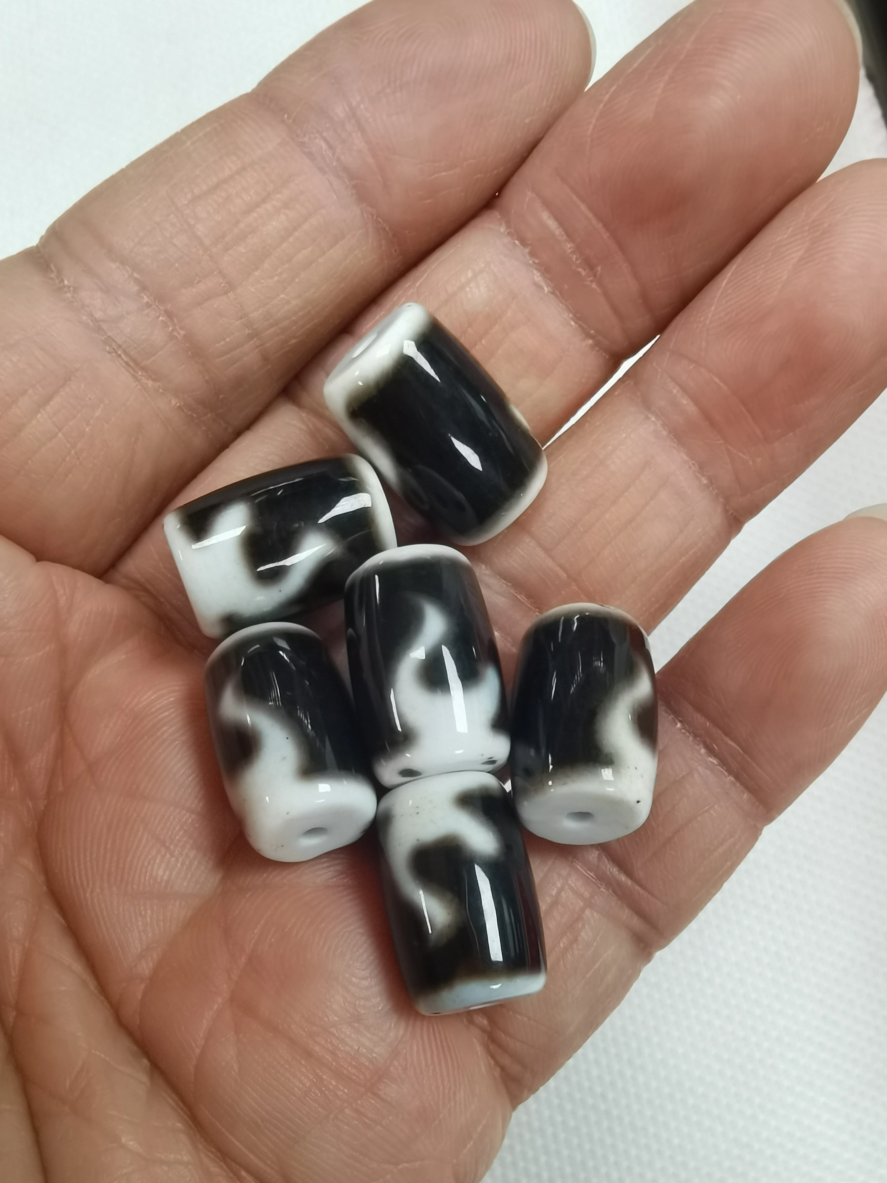 100pcs glossy black white barrel-shaped bead calcified Dzi Taiwan craftsmanship loose bead wholesale DIY bracelets necklaces