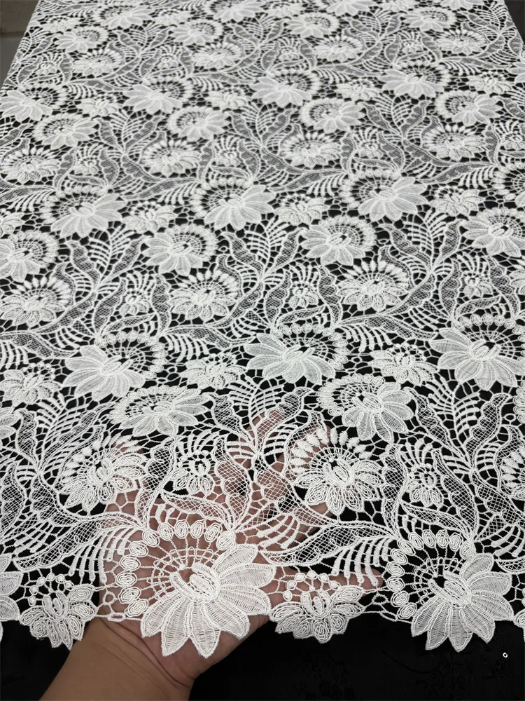 Afrikanischer Luxusstoff 2026 Hochwertige Spitze Wasserlösliche Bestickte Modische Weiche Weiße Spitze 5 Yards – Detail 11
