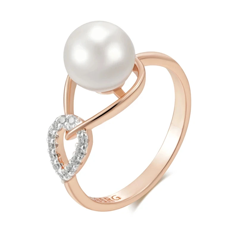 Wbmqda Luxury Pearl Women\'s Rings 585 Rose Gold Silver Color Ethnic Wedding Party Fine Zircon Jewelry Accessories