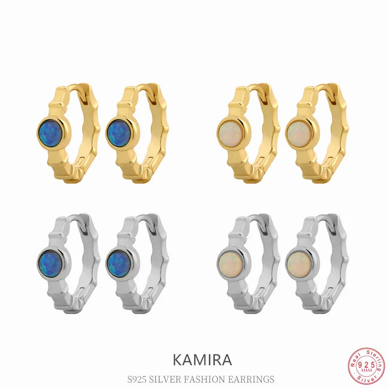 

KAMIRA настоящее серебро 925 пробы, винтажные роскошные темпераментные серьги-кольца с синим и белым опалом для женщин, вечерние нежные изящные ювелирные изделия