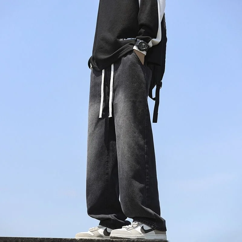Men's Straight Leg Jeans Loose Fit Retro Trendy Korean Sle Casual Pants mid Waist Long Trousers Versatile Classic Design