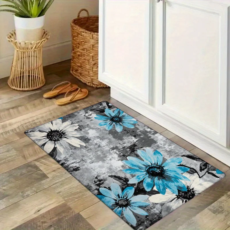 Vintage floral pattern floor mat, made of polyester fabric, machine washable, suitable for living room and bedroom decoration.
