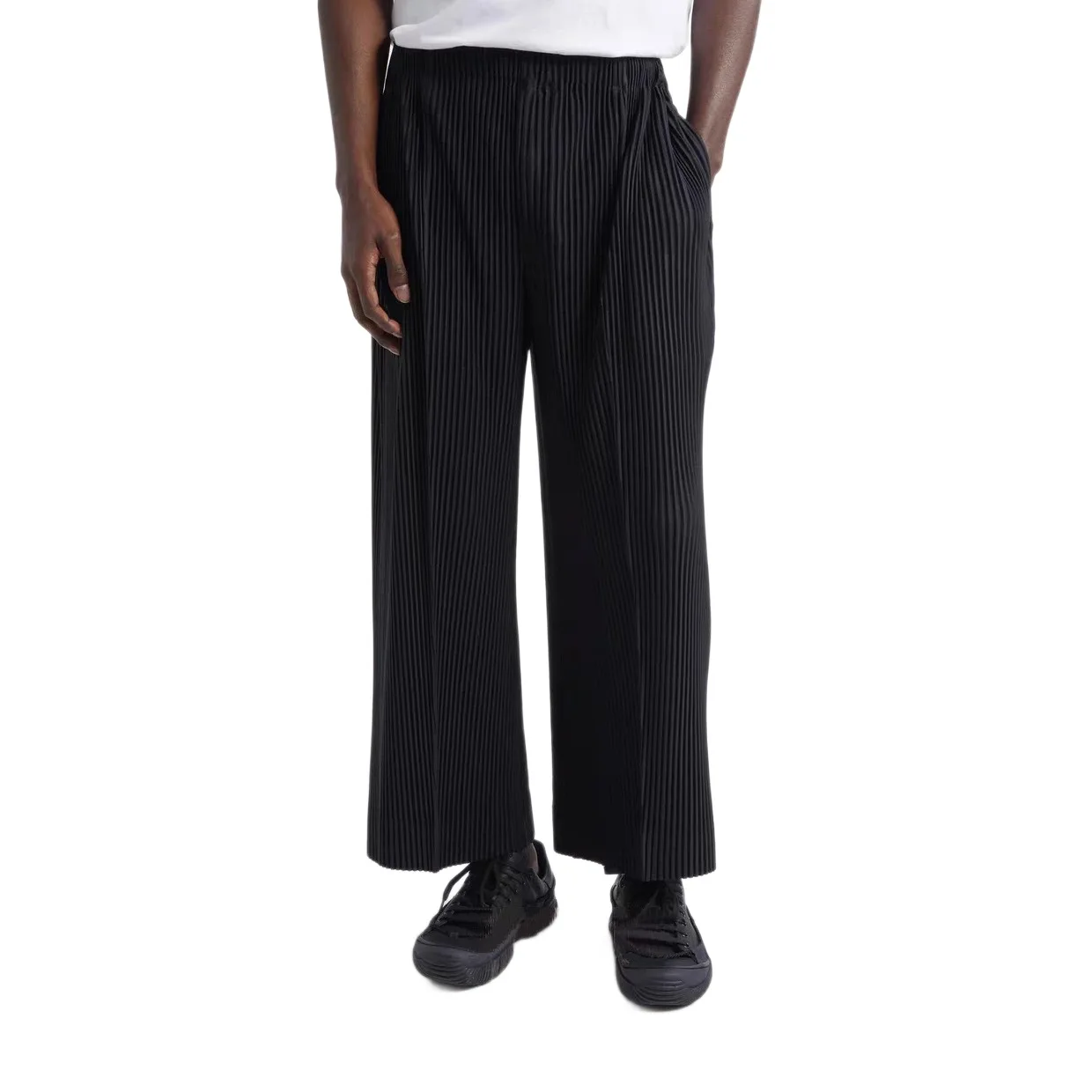 Miyake Fold New 2025 Spring Japanese Comfortable Wide Leg Pants for Men, Loose and Casual, with Extremely Simple Stitching Style