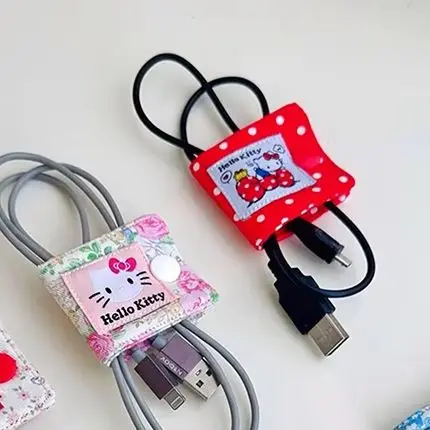 

Fabric Hello Kitty Data Cable Organizer KT Cat Charger Cord Storage Holder Data Line Bobbin Winder
