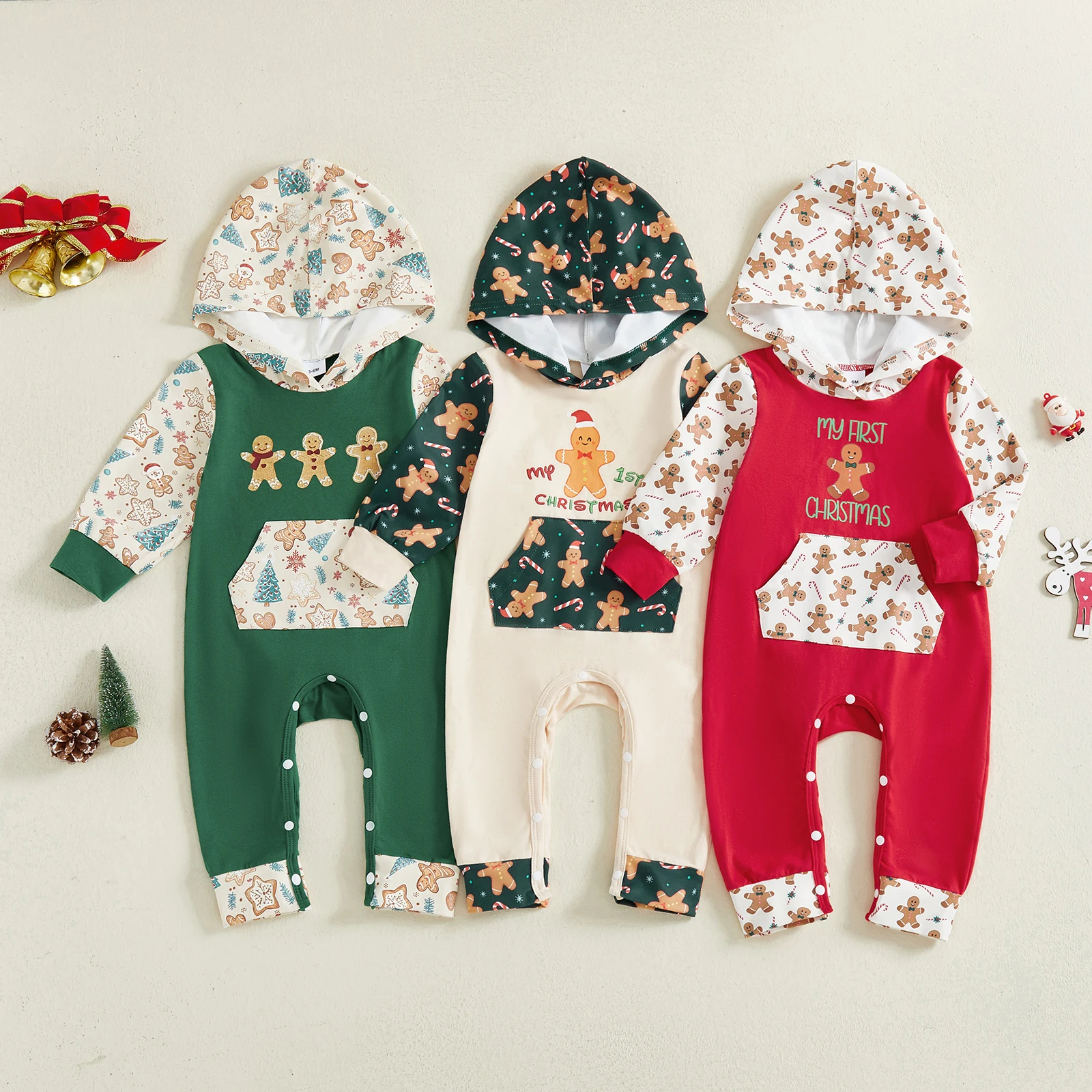 

Suefunskry Baby Boys Girls Christmas Jumpsuit XMAS Long Sleeve Casual Hooded Romper