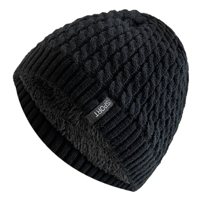 Unisex Sports Label Knitted Hat Modne jesienno-zimowe czapki beanie dla kobiet i mężczyzn Dodaj ciepłą zimową czapkę z podszewką z futra