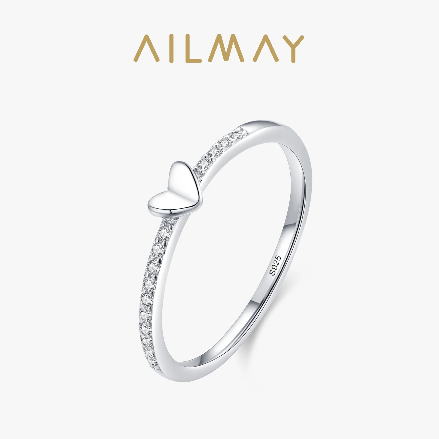 Ailmay الكلاسيكية رومانسية قلوب خاتم الصلبة 925 فضة المبهر سوار من الزركون خواتم الاصبع للنساء الزفاف غرامة مجوهرات